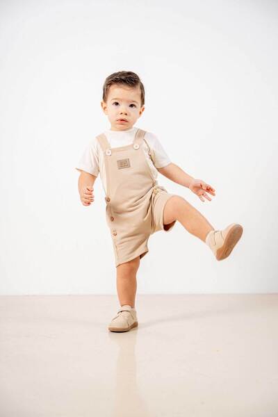 bombe Baby Kids Beige Cotton 2-Piece Romper Set Trend Fashion Bottom Top Set