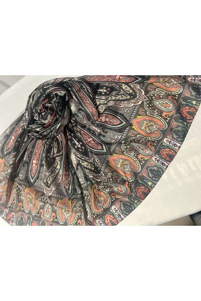 ALTUNTAŞ Women's Cotton Orange Black Gray Retro Etnic Shawl