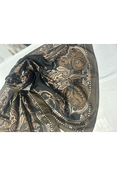 ALTUNTAŞ Women's Cotton Matte Yellow Black Retro Etnic Shawl