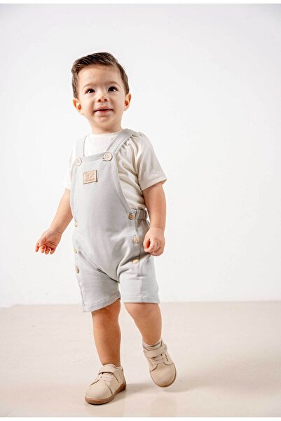 bombe Bebek Çocuk Gri Pamuklu 2'li Tulum Takım Trend Moda Alt Üst Takım