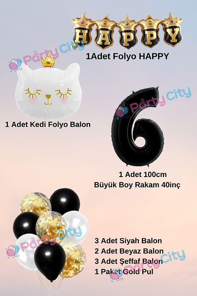 Party City 6 Year Old White Cat Crown Themed Foil Balloon Set, Birthday Celebration Party Set