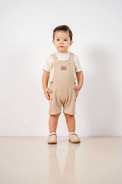 bombe Baby Kids Beige Cotton 2-Piece Romper Set Trend Fashion Bottom Top Set