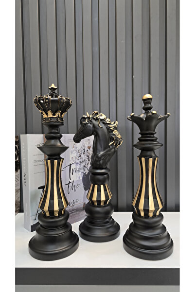 YNSK Dekoratif Büyük Boy Satranç Figür Seti 3 lü (Şah, Vezir, At)