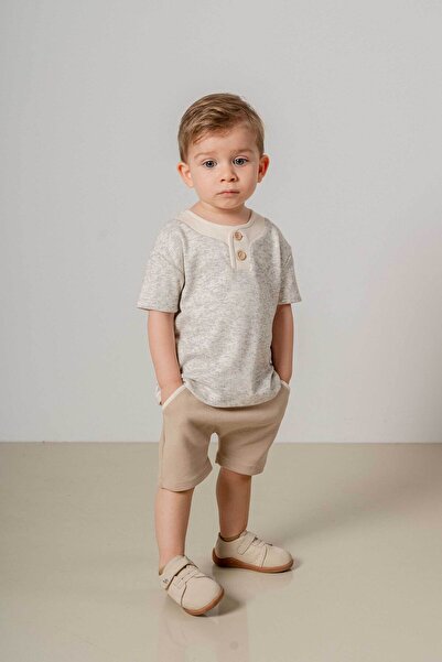 bombe Baby Kids Beige Cotton 2-Piece Shorts Set Trend Fashion Bottom Top Set