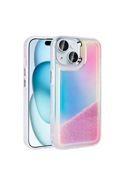 Kipgsm İphone 15 Uyumlu Kılıf Arkası Boncuk Tasarımı İçi Kumlu Hareket Eden K...
