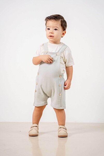 bombe Bebek Çocuk Gri Pamuklu 2'li Tulum Takım Trend Moda Alt Üst Takım