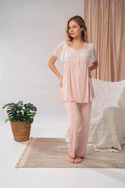 Lohussa Women's Powder Lace Summer Special Design Cotton Maternity Maternity Pajamas Set