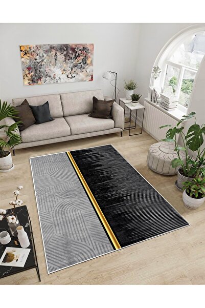 Dijidekor Shine M(83) Gray Fringeless Non-Slip Based Digital Printed Decorati...