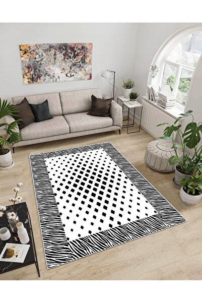 Dijidekor Shine M(103) White Fringeless Non-Slip Based Digital Printed Decora...