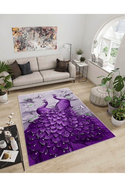 Dijidekor Shine M(268) Purple Fringeless Non-Slip Based Digital Printed Decor...