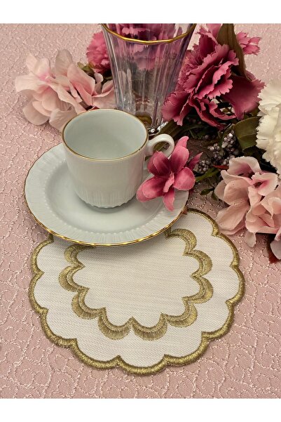 Mustgross Kahve Sunum Peçetesi, Kahve Yanı Sunumluk Nakışlı Kahve Yanı 6 Adet...