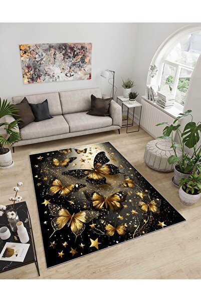 Dijidekor Shine M(281) Covor decorativ digital cu imprimeu negru, fără franju...