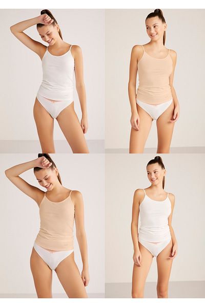 Kom Women's Cotton & Modal 2 Pieces Skin - 2 Pieces White Undershirt Set Lk.04E.T10.Ll.0723