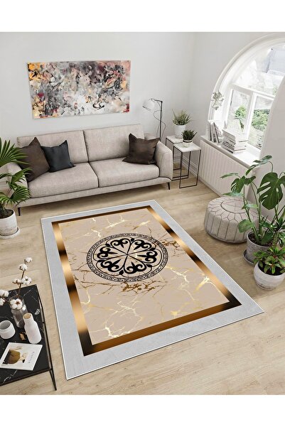 Dijidekor Shine M(46) Gold Fringeless Non-Slip Based Digital Printed Decorati...