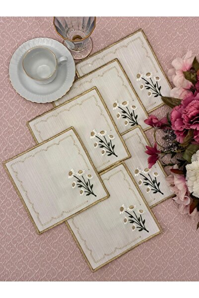 Mustgross Coffee Side Presentation Napkin - 6 Pieces Fabric and Cocktail Embroidered