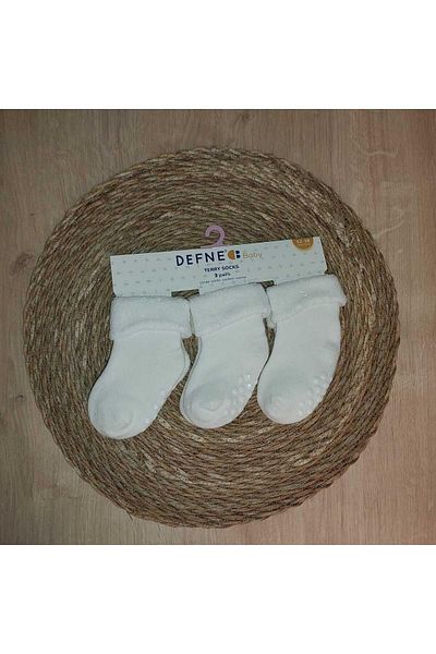 Defne Baby 3 Pairs Towel Cotton Non-Slip Sole Winter Girl's and Baby Socket Socks