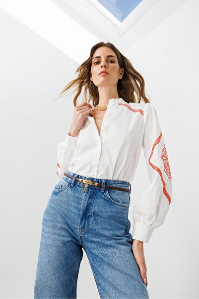 pieces of melon Beyaz Pamuklu Nakış Detaylı, Balon Kollu Fırfır Yakalı Etnik ...