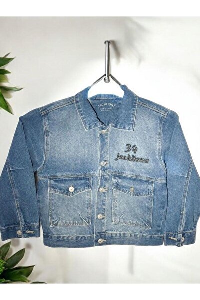 Zekids Jachetă de blugi cu buzunar mare brodat pe spate pentru băiat