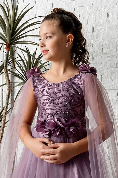 happyTekstil Girl's Detailed Embroidered Evening Dress - Plum