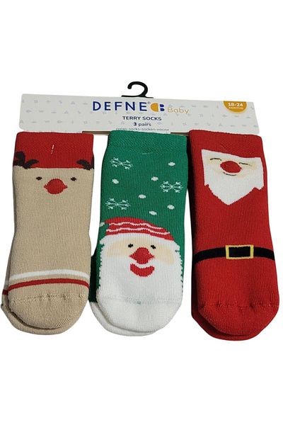 Defne Baby 3 чифта нехлъзгаща се подметка, памучни зимни новогодишни детски и бебешки чорапи