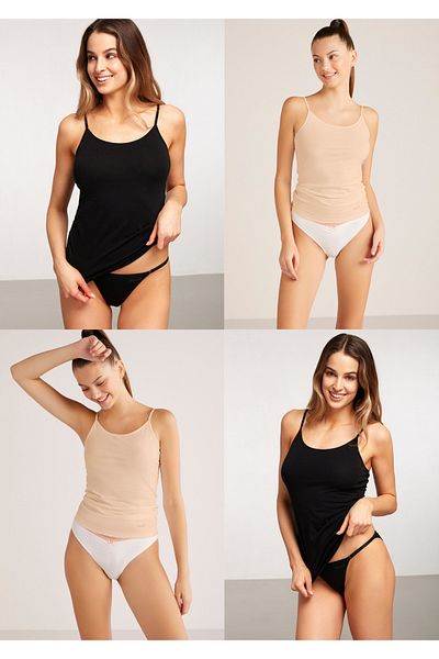 Kom Women's Cotton & Modal 2 Pieces Black - 2 Pieces Skin Undershirt Set Lk.04E.T10.Ll.0723