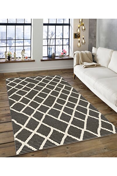 Dijidekor Shine M(141) Covor decorativ digital cu imprimeu negru, fără franju...