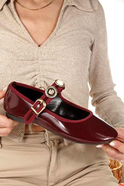 PAYZİN Babet "NİLÜFER" din piele lacuita burgundy, cu vârf rotund, talpă plat...