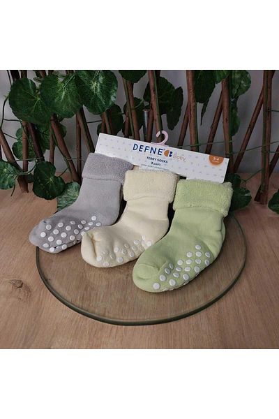 Defne Baby Set de 3 șosete unisex din bumbac pentru copii și bebeluși de 3-4 ani