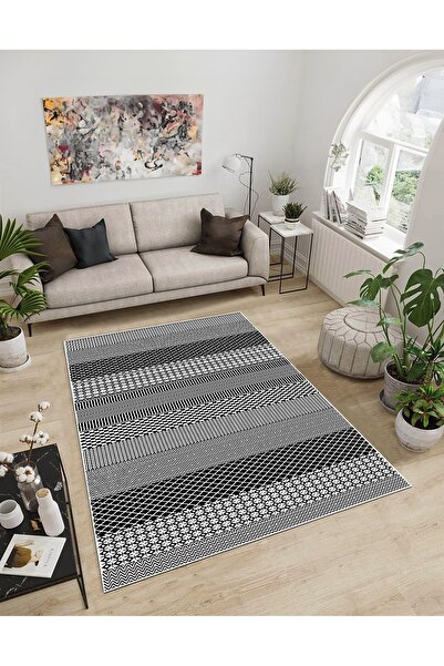 Dijidekor Shine M(104) Gray Fringeless Non-Slip Based Digital Printed Decorat...