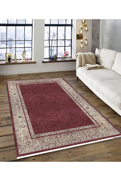 Dijidekor Shine M(142) Burgundy Non-Fringed Non-Slip Based Digital Printed De...