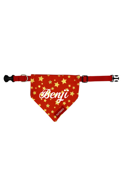 PATİMİO Isme Özel Kedi Ve Köpek Red Gold Stars Tasma Fular Bandana