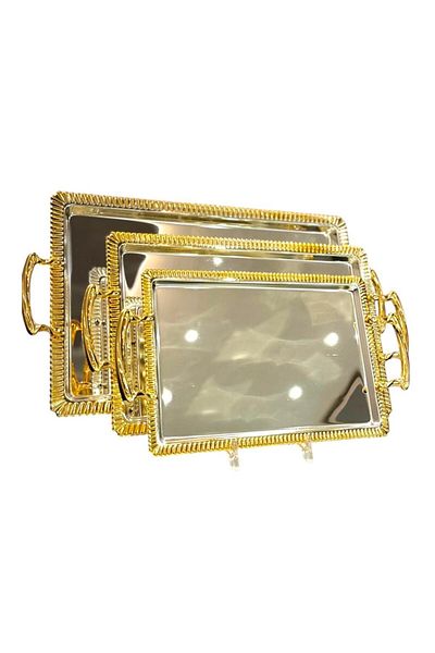 aljahwari 3-piece rectangular serving tray set, two-tone glossy