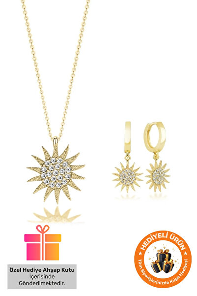 Lucente Jewellery Hediye Kutulu Gümüş Kaplama Güneş Ikili Set Kolye & Küpe Ta...