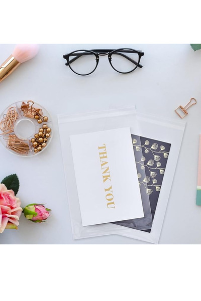 Dekals 100 Adet 12x25 Bantlı Organizer Poşet Şeffaf Aksesuar Poşeti Bantlı Jelatin