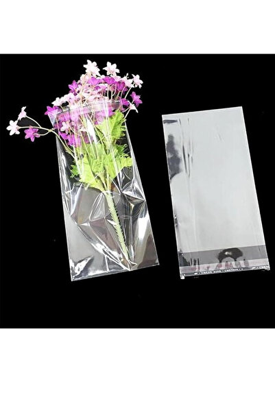 Dekals 100 Adet 12x25 Bantlı Organizer Poşet Şeffaf Aksesuar Poşeti Bantlı Jelatin