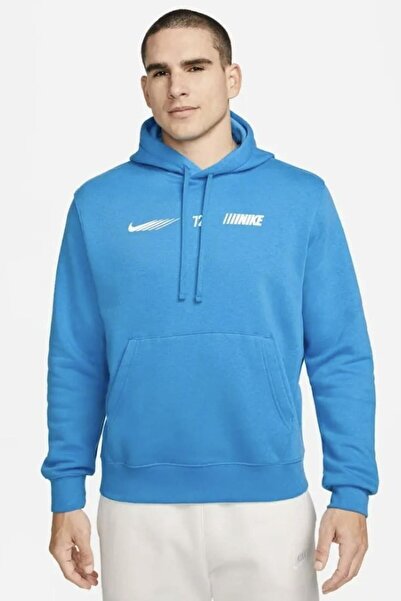Nike Sportswear Erkek Mavi Kapüşonlu Sweatshirt- geniş kesim