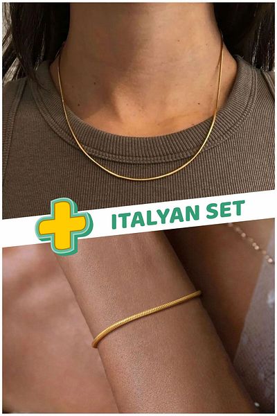 The Collection Unisex Gold Tarnish Stainless Guaranteed Italian Steel Snake Necklace Bracelet Set
