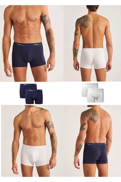 Kom Men's Underwear: Modal Cotton 2 Pcs Şarka&Mavi Boxer Set