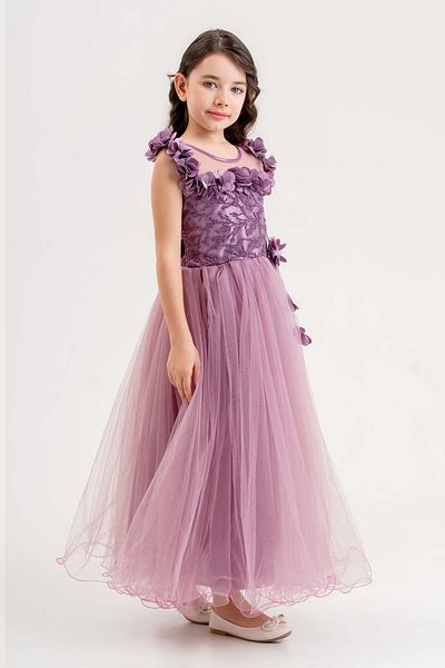 happyTekstil Girl's Tulle Evening Dress - Plum