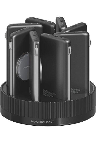 Powerology محطة طاقة 8 في 1 بسعة 10000 مللي أمبير/ساعة، 20 وات - أسود