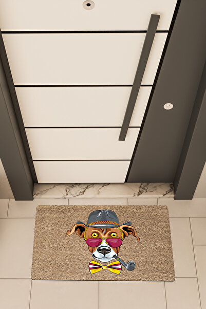 Dormot Home Quality Digital Print Brown, Colorful Dog Themed Door Mat with Hat