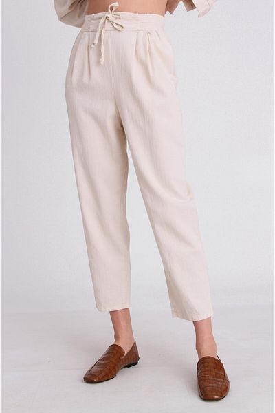 Lavanta Tekstil Elastic Waist Linen Trousers