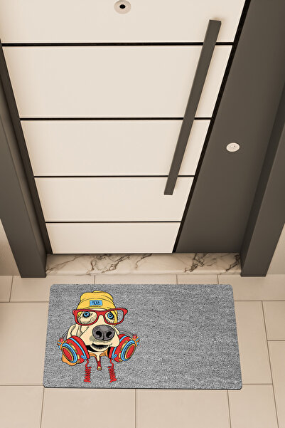 Dormot Home Quality Digital Print Grey, Colorful Dog-Themed Door Mat