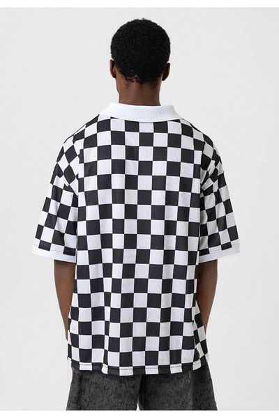 İLKCET MODA Collar Detail Checked Oversize Tshirt