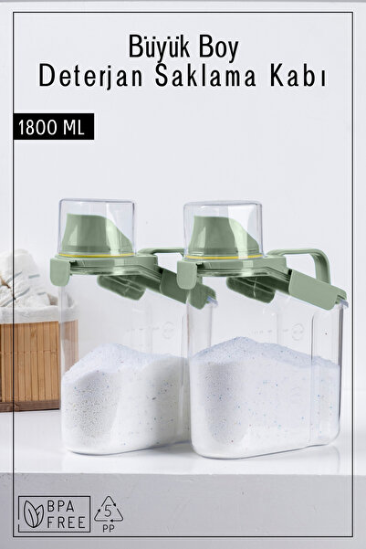 Espas Home 2 Adet Contalı Sızdırmaz Deterjan Saklama Kabı / 1800 ml / Yeşil