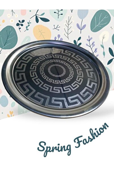 abnturk Lazer Desen Paslanmaz Çelik Sini 45cm Ömür Boyu Garantili Kromaj Sofr...