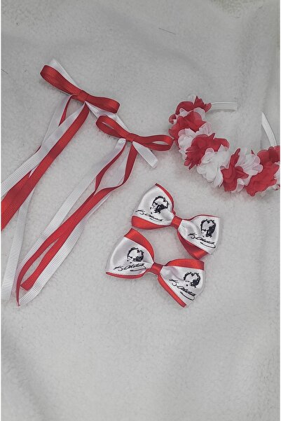 LO ADORO 5 Pieces April 23 Crown Bow Buckle Takim Tokasi White Red Buckles