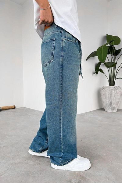 HAFKAGİYİM Αντίκα μπλε ζωσμένο Basic Extra Loose φαρδύ παντελόνι