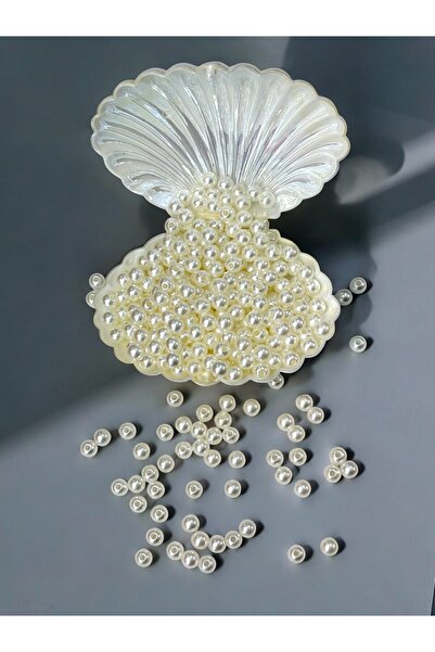 stainless steell 4mm Krem Lüks Plastik Delikli İnci Boncuk - (100 gr) (250 gr...