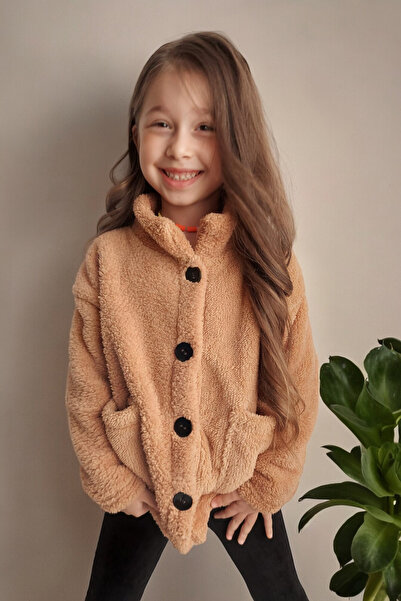 QUB CLUB Unisex Çocuk Bej Peluş Ceket Beden Tablosuna Göre Alım Yapabilirsiniz